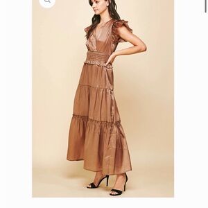 Anthropologie Shimmering Brown Maxi Dress